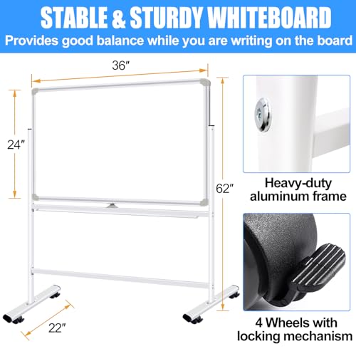 Dry Erase Board with Stand 36"x24" Double-Sided Magnetic Mobile whiteboard - style: Double-sided 36x24 Inches