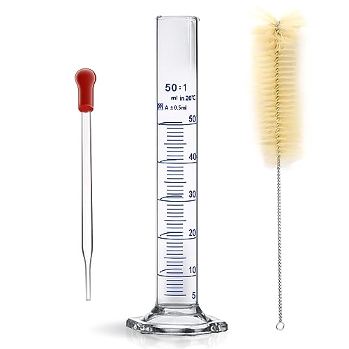 Thick Glass Graduated Cylinder Measuring Liquid Lab Hexagon Base Cylinders Come with Cylinder Brush (Glass, 50ML) - size: 50ml