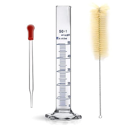 Thick Glass Graduated Cylinder Measuring Liquid Lab Hexagon Base Cylinders Come with Cylinder Brush (Glass, 50ML) - size: 50ml