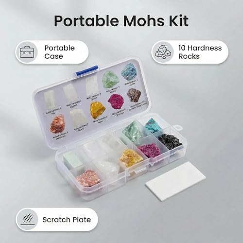 Mohs Hardness Test Kit - Complete Mineral Identification Set 1-10 with Streak Plate | Geology Rock Testing Tool for Professionals, Students & Rockhounds