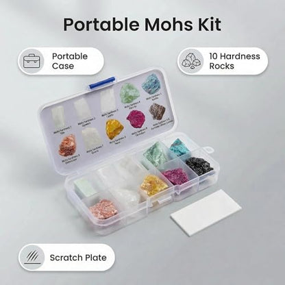 Mohs Hardness Test Kit - Complete Mineral Identification Set 1-10 with Streak Plate | Geology Rock Testing Tool for Professionals, Students & Rockhounds