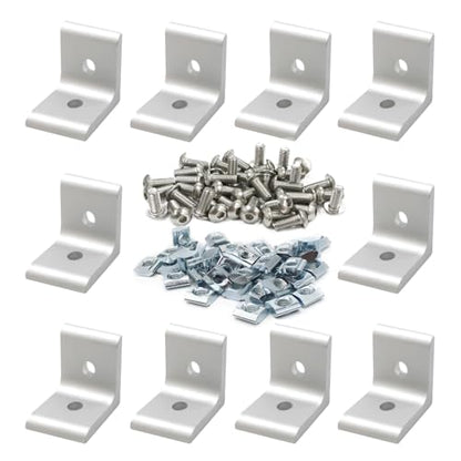 10Sets 10 Series 1" x 1" Aluminum Extrusion Profiles Corner 1010 Series Angle Bracket Connector with M6 T Slot Nuts Bolts for 1 Inch x 1 Inch Extruded Aluminium Profile Rail - style: 10 sets bracket with m6
