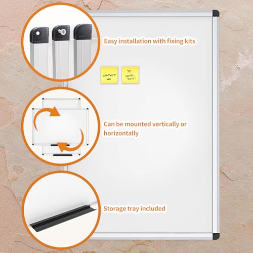 VIZ-PRO Magnetic Dry Erase Board, 48 X 24 Inches, Silver Aluminium Frame - size: 48"W x 24"H