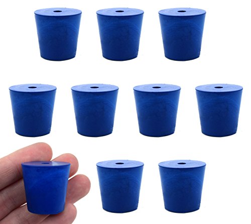 EISCO 10PK Neoprene Stoppers, 1 Hole - ASTM - Size: #4-20mm Bottom, 26mm Top, 25mm Length - Suitable for use with Petroleum, Oils & Most Inorganic Acids and Bases