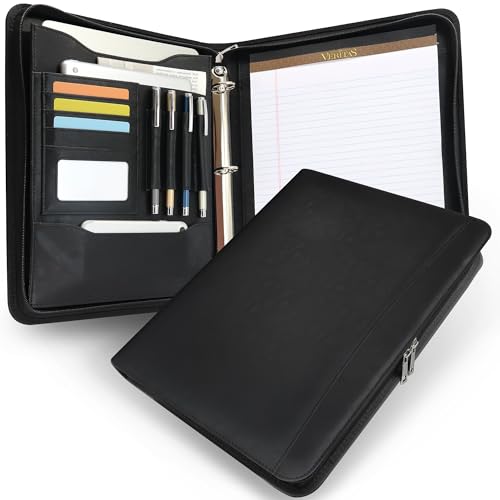 Zippered 3 Ring Portfolio Binder, Padfolio Organizer for Men Women - color: Black, size: Zipper Portfolio(13.7"x11"x1.57")