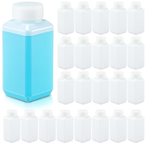 24 Pcs 3.4 oz Leakproof Plastic Bottles with Caps, Wide Mouth Hdpe Lab Reagent Bottle for Water Sample & Liquid Storage, Reusable Chemical Containers, Translucent - size: 3.4 oz