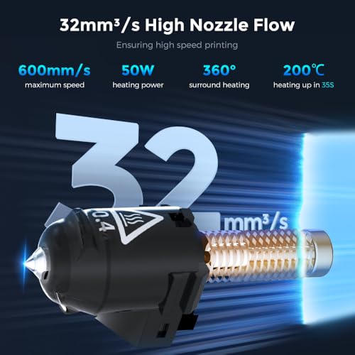 FLASHFORGE Adventurer 5M Nozzle Assembly, 32mm³/s High Flow, 35S Fast-Heat 200℃, 3S Quick-Release 3D Printer Copper Steel Nozzle Parts for AD5M/ AD5M Pro (0.4mm) - size: 0.4mm