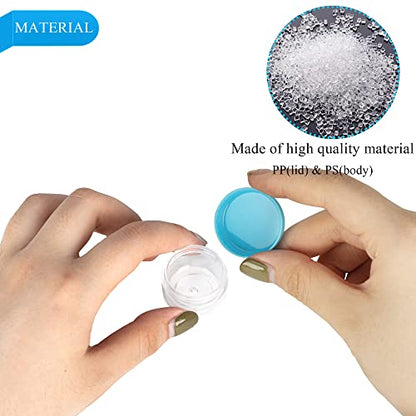 100PCS 5 Gram Sample Containers, 5ml Empty Jars with Lids, Small Cosmetic Containers, Mini Sample Jars with 8PCS Mini Spatulas for Make Up, Oils, Lotion, Powder, Paint, Jewelry, Lip Balms(Blue Lid) - color: Blue, size: 100 Count