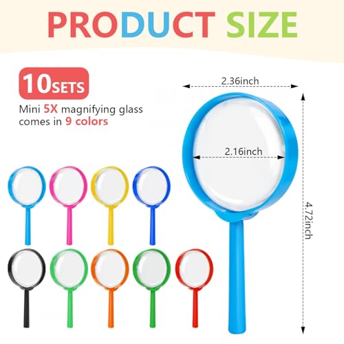 SenseYo 10 PCS Mini Magnifying Glass for Kids, 5X Small Kid Magnifier for Hobbies and Science