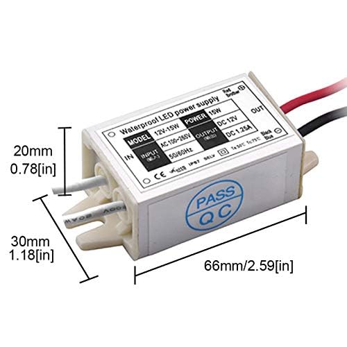 Lustaled DC 12V Power Supply Driver Transformer - 15W Waterproof IP67 120VAC to 12V DC Converter Constant Voltage Switching Power Supply for LED Strip Lights, G4 MR11 MR16 Display (2-Pack) - style: 15W 12V - 2 Pack