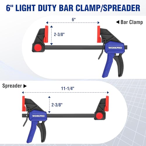 WORKPRO 6" Bar Clamps for Woodworking, 150 lbs Load Limit, 4-Pack - color: Blue, size: 6" Light Duty