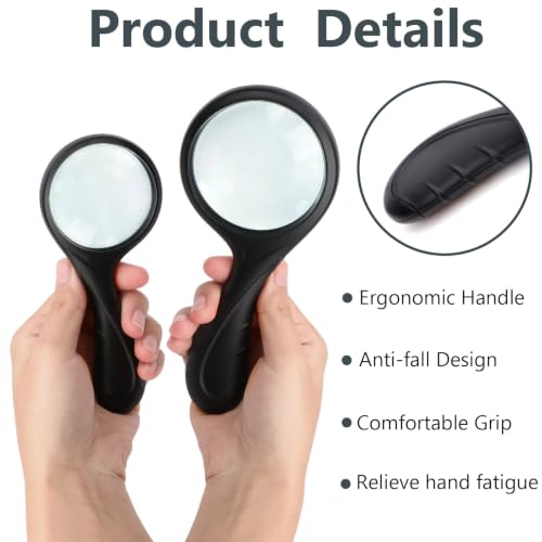 2 PCS Handheld Magnifying Glass Set, 3X & 5X Optical Glass Magnifier