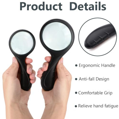2 PCS Handheld Magnifying Glass Set, 3X & 5X Optical Glass Magnifier