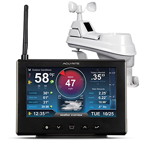 AcuRite Iris Weather Station with Rain Gauge and Wind Speed/Direction, Indoor Outdoor Thermometer Wireless Outdoor Sensor for Temperature and Humidity, and HD Display with Built-in Barometer (01535M) - color: HD Display