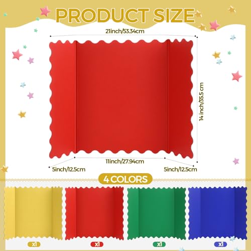 Mooliwe 4 Pack 21" x 14" Trifold Poster Board Scalloped, Rainbow - color: Rainbow, size: 21" X 14"