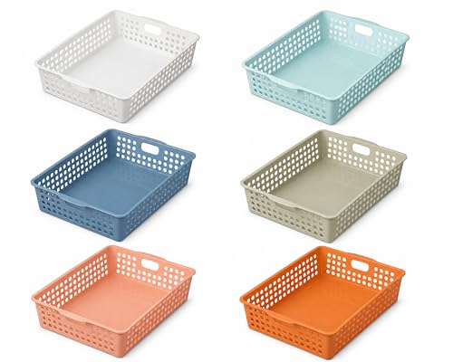 FOCHIER F 6 Pack Classroom Paper Baskets, Organizing Desk Boho Tray for A4 Papers, Classroom Storage Plastic Paper Bins, Fun Turn in Trays for Teachers and Students, Office Desk Room Trays Organizer - color: Boho