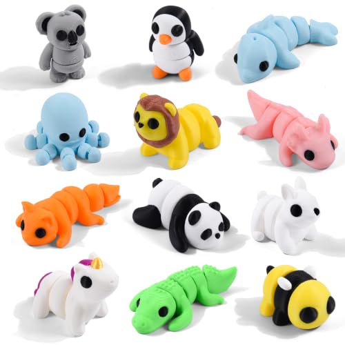 12 Pack 3D Printed Land Animal Toys Flexible PLA Wildlife Desk Set - size: Mini Animals, style: 12 PCS