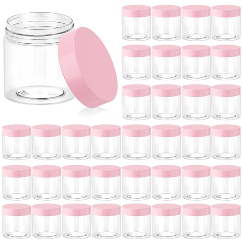 Eternal Moment 36 Pack 4 OZ Plastic Jars Clear Cosmetic Container with Lids - color: Pink Lid, size: 4 Ounce