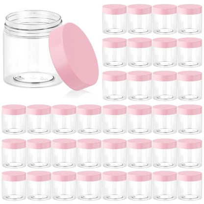 Eternal Moment 36 Pack 4 OZ Plastic Jars Clear Cosmetic Container with Lids - color: Pink Lid, size: 4 Ounce