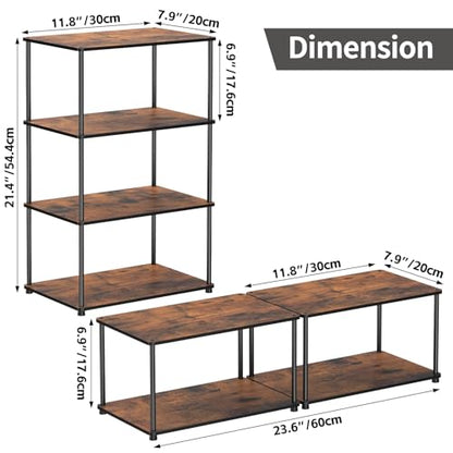 Countertop Spice Rack, Stackable Wood & Metal Pantry Cabinet Shelf Organizer Storage, 4-Tier or Split into 2×2-Tier, Multi-Use for Kitchen Bathroom Desktop Home Office, Rustic Brown - size: 4 Tier