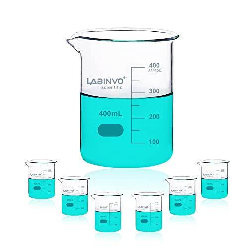 Low Form Graduated Glass Beaker, 6pcs of Vol.400ml, 3.3 Borosilicate Glass Beaker Set,IN-BKL400 - size: 6 PCS of 400 mL