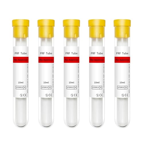 10mL Sterile No Additive PET Sample Processing Tubes, Yellow Cap, Individually Wrapped Clear Lab Tubes for Research and Training (10-Pack)