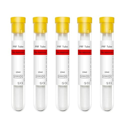10mL Sterile No Additive PET Sample Processing Tubes, Yellow Cap, Individually Wrapped Clear Lab Tubes for Research and Training (10-Pack)
