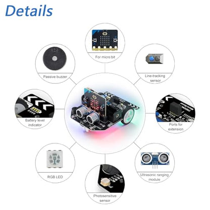 FREENOVE Micro:Rover Kit for BBC Micro:bit (V2 Included), Obstacle Avoidance, Light-tracing, Line-Tracking, Remote Control, Playing Melody, Colorful Lights, Example Projects, Blocks and Python Code - color: With Micro:bit