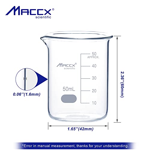 1.7oz(50ml) Sturdy Glass Beaker, 3.3 Borosilicate Griffin Low Form with Printed Graduation, Pack of 10, BKL050-010 - style: Vol.50ml, Pack of 10