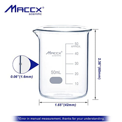 1.7oz(50ml) Sturdy Glass Beaker, 3.3 Borosilicate Griffin Low Form with Printed Graduation, Pack of 10, BKL050-010 - style: Vol.50ml, Pack of 10