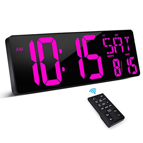 XREXS 17.2 Inch Large Digital Wall Clock with Remote Control - color: Purple