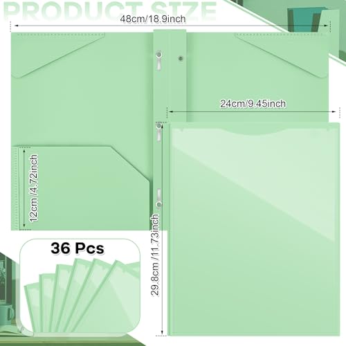 Henoyso 36 Pcs Plastic Folder with Clear Front Pocket, Light Green - color: Light Green
