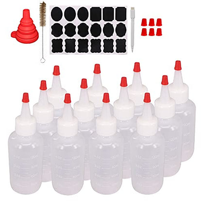 12 Pack 4-Ounce Empty Plastic Squeeze Bottles with Red Tip Caps Multipurpose Squirt Bottle - size: 4oz 12pack
