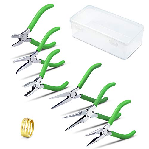 SPEEDWOX Mini Pliers Tool Set 6-Piece 4-1/2-Inch Precision Diagonal Plier Long Nose Needle Nose Flat Nose Bent Nose Round Nose Plier Micro Fine Plier for Jewelry Making Beading Hobby Wire Craft