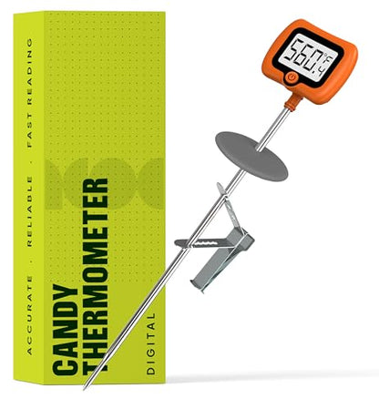 Digital Candy Thermometer with Pot Clip, 10" Long Stainless Steel Probe, Instant Read Kitchen Thermometer for Cooking, Baking, and Candy Making - color: Orange