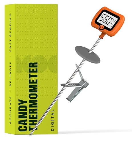 Digital Candy Thermometer with Pot Clip, 10" Long Stainless Steel Probe, Instant Read Kitchen Thermometer for Cooking, Baking, and Candy Making - color: Orange