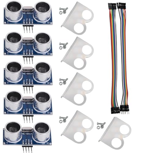 5PCS HC-SR04 Ultrasonic Sensor Module Ultrasonic ranging Module with 5PCS Housing Mounting Bracket + 10P Female to Female and 10P Male to Female Jumper Cable for Arduino - color: 5 sets