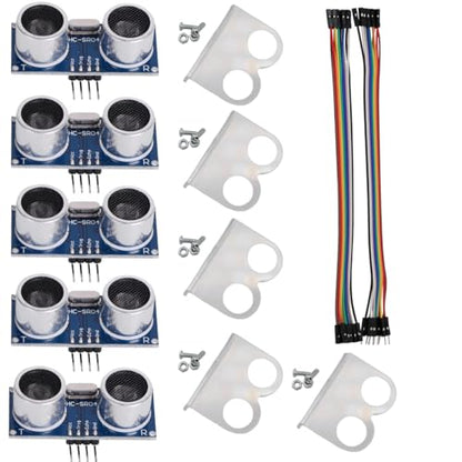 5PCS HC-SR04 Ultrasonic Sensor Module Ultrasonic ranging Module with 5PCS Housing Mounting Bracket + 10P Female to Female and 10P Male to Female Jumper Cable for Arduino - color: 5 sets