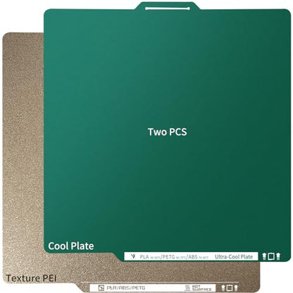 2 Packs Upgraded Cold Plate & Textured PEI Build Plate for Bambulab X2D/X1E/X1C/P2S/P1S/P1P/A1,257x257mm Double Sided Low-Temp Cool Plate + Textured PEI Powder Spring Steel Removable Printed Platform. - size: 257x257mm
