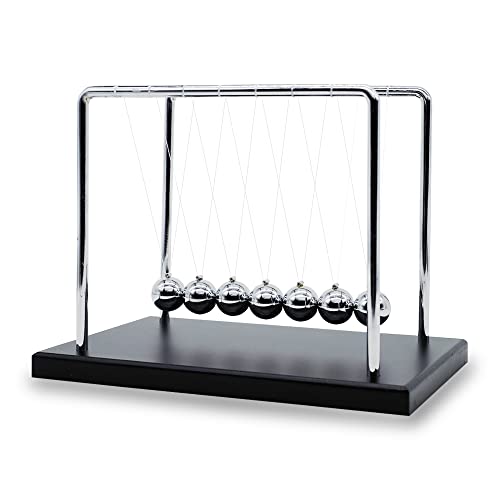Large Newtons Cradle Pendulum with 7 Balls, 9 inch Newtons Cradle Balance Balls, Science Physics Desk Decoration, Office Home Desk Decoration, Calm Down Fidgets (Black Wooden Base) - size: Large - 7 Balls