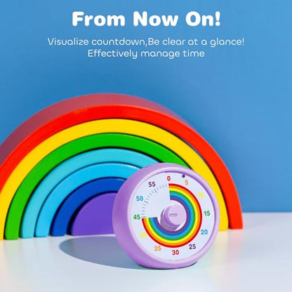 Visual Timer for Kids, 60-Minute Countdown for Classroom Office Kitchen, Desk Timer Kids Time Management Tools with Silent Operation, Pomodoro Timer Rainbow Pattern Purple - color: Purple