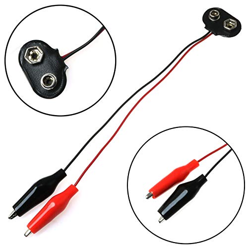 E-outstanding Cocodile Clip Cable 2PCS Dual Alligator Clips to 9V Battery Snap-on Connector Cables 15cm