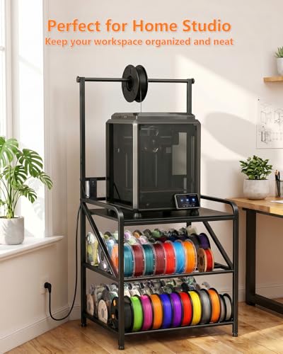AHOWPD 3D Printer Stand with Filament Storage, Sturdy Heavy Duty Workbench - color: Black