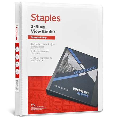 Staples Standard 0.5-Inch 3-Ring View Binder, White, 100 Sheets - color: White, size: 0.5-Inch, style: 1 Pack