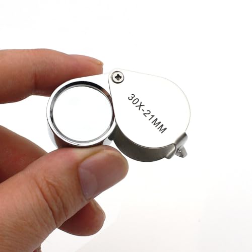 QiCheng&LYS Jeweler Pocket Loupe Magnifier, 30X Glass Lens Magnifying Glass for Jewelry, Coins, Stamps,Antiques and More (Silver)…