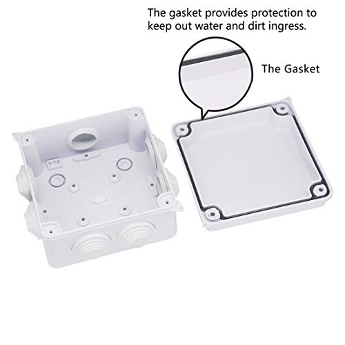 Junction Box, Zulkit ABS Plastic Dustproof Waterproof IP65 Universal Electrical Boxes Project Enclosure White 3.9 x 3.9 x 2.8 inch(100 x 100 x 70mm) - size: 3.9" x 3.9" x 2.8"