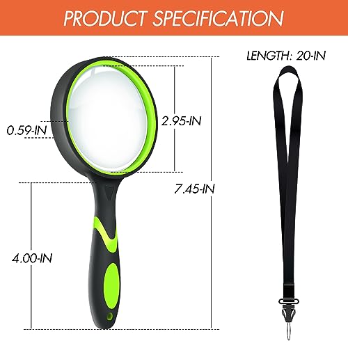 Leffis 4 Pack Magnifying Glass, 10X Non-Slip Handheld Reading Magnifier - color: 4 Pack(green/Yellow/Orange/Blue) With Lanyard