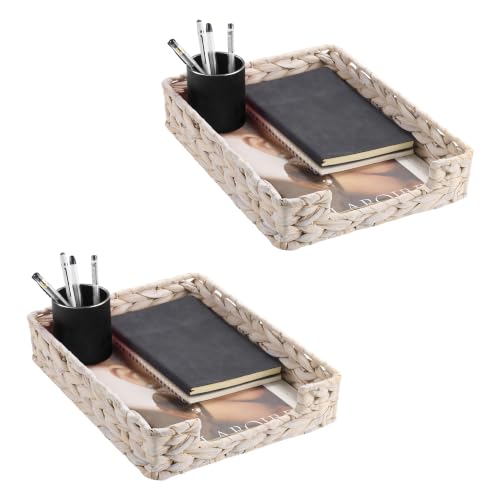 Set of 2 Water Hyacinth Letter Tray for A4 File Desk Mail Letter-Size Paper, Basket Woven Organizer, Magazine Files Storage, Office Document Organizer and Storage,Whitewash - color: Whitewash 2pack