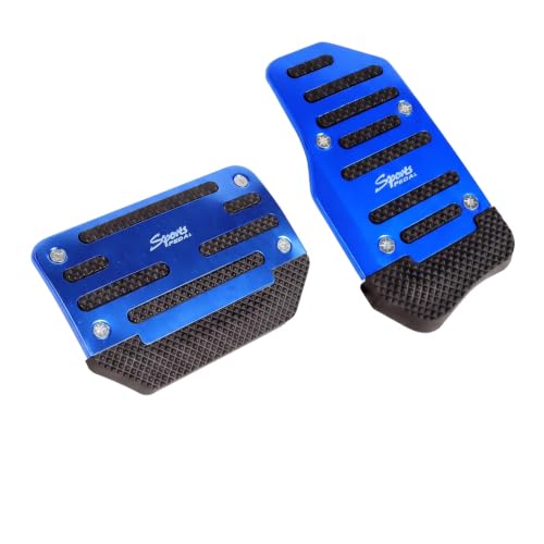 2 PCS Car Pedal Covers, Aluminum Alloy Non-slip Brake Throttle Pedal Covers Kit, Anti-rust Stripes Automatic Treadle Protector with "Sports", Universal for Most Cars, Trucks, Vans (Blue) - color: Blue