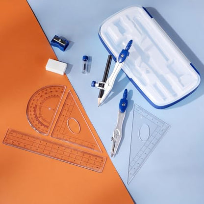 Zonon 10 Pcs Math Geometry Set for Student Compass Protractor, Dark Blue - color: Dark Blue